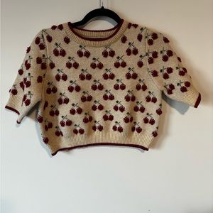 Cider Cropped Cherry Sweater, Size M, Beige